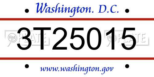 3T25015 District Of Columbia License Plate
