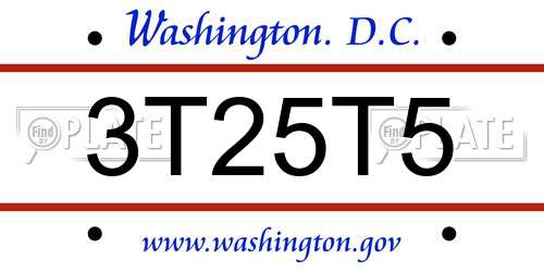 3T25T5 District Of Columbia License Plate