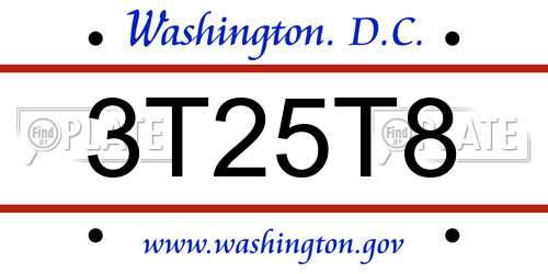 3T25T8 District Of Columbia License Plate