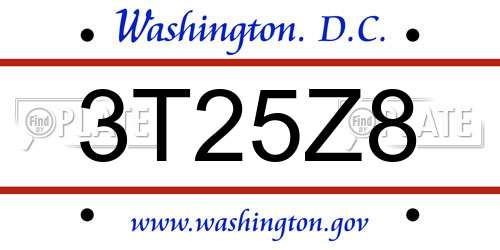 3T25Z8 District Of Columbia License Plate