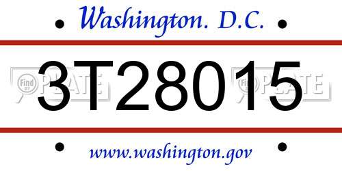 3T28015 District Of Columbia License Plate