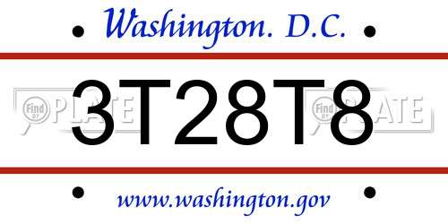 3T28T8 District Of Columbia License Plate
