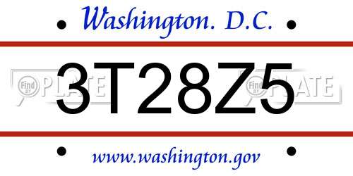 3T28Z5 District Of Columbia License Plate