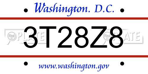 3T28Z8 District Of Columbia License Plate