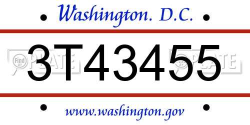 3T43455 District Of Columbia License Plate