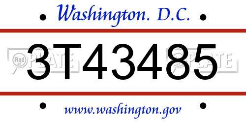 3T43485 District Of Columbia License Plate
