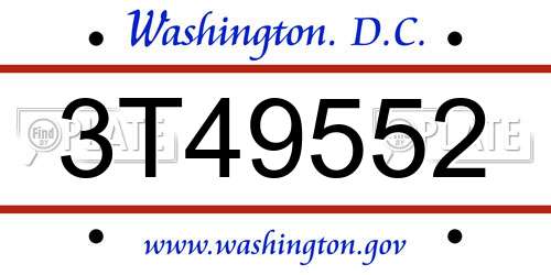 3T49552 District Of Columbia License Plate