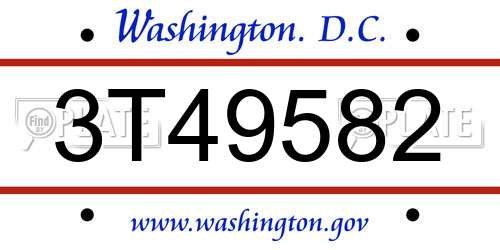 3T49582 District Of Columbia License Plate