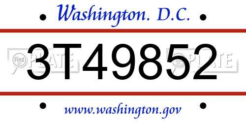 3T49852 District Of Columbia License Plate