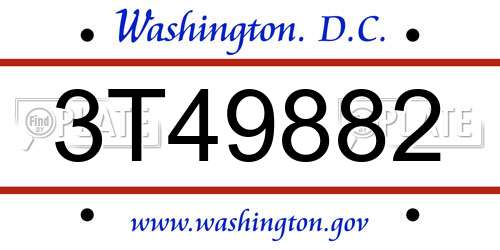 3T49882 District Of Columbia License Plate