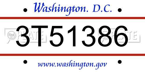 3T51386 District Of Columbia License Plate