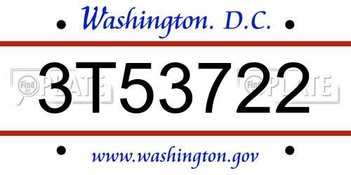 3T53722 District Of Columbia License Plate