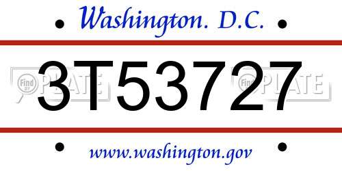 3T53727 District Of Columbia License Plate