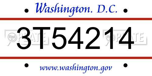 3T54214 District Of Columbia License Plate