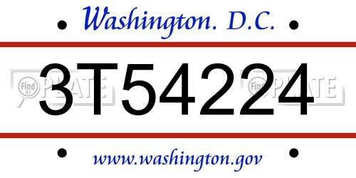 3T54224 District Of Columbia License Plate
