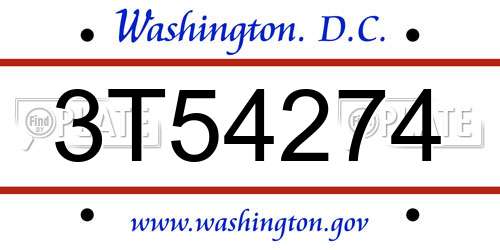 3T54274 District Of Columbia License Plate