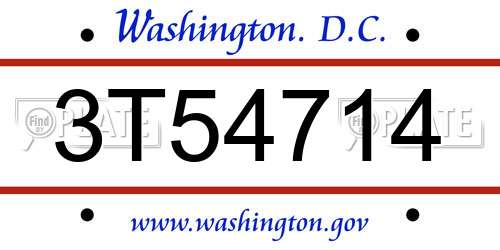 3T54714 District Of Columbia License Plate
