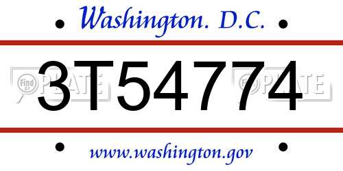 3T54774 District Of Columbia License Plate