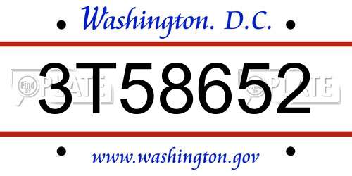 3T58652 District Of Columbia License Plate
