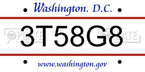 3T58G8 District Of Columbia License Plate