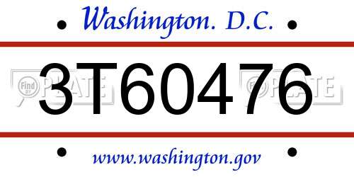 3T60476 District Of Columbia License Plate