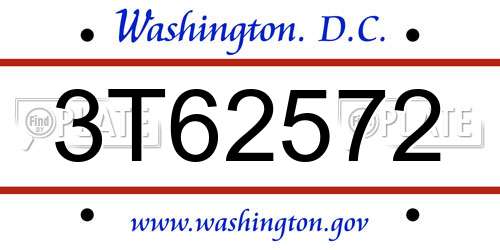3T62572 District Of Columbia License Plate
