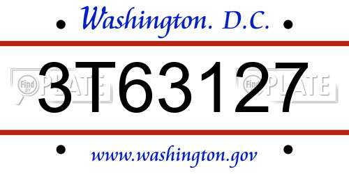 3T63127 District Of Columbia License Plate