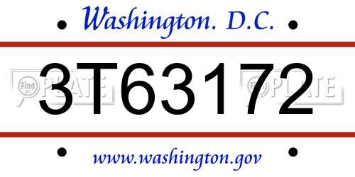 3T63172 District Of Columbia License Plate