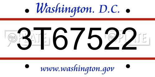 3T67522 District Of Columbia License Plate