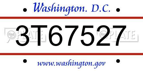 3T67527 District Of Columbia License Plate