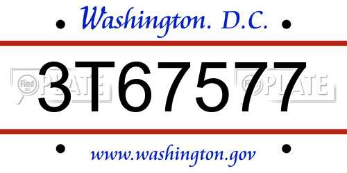 3T67577 District Of Columbia License Plate