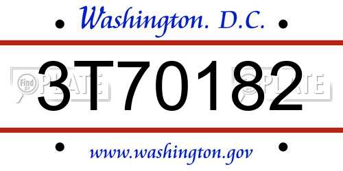 3T70182 District Of Columbia License Plate