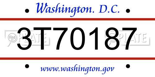 3T70187 District Of Columbia License Plate