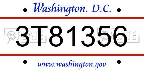 3T81356 District Of Columbia License Plate