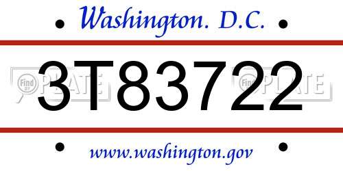 3T83722 District Of Columbia License Plate
