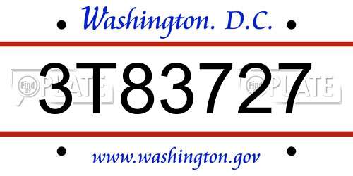 3T83727 District Of Columbia License Plate