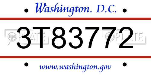 3T83772 District Of Columbia License Plate