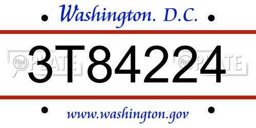 3T84224 District Of Columbia License Plate