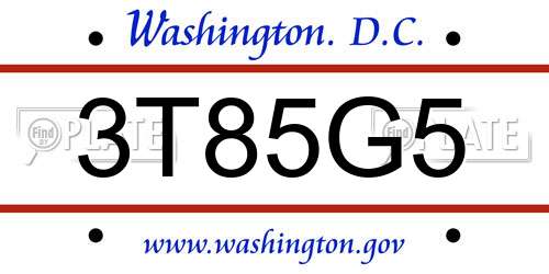 3T85G5 District Of Columbia License Plate