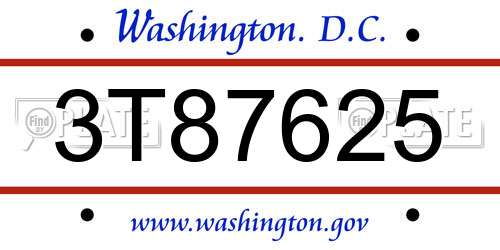 3T87625 District Of Columbia License Plate