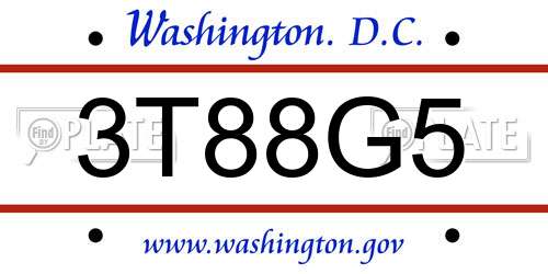 3T88G5 District Of Columbia License Plate