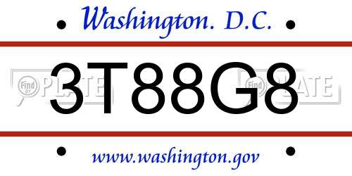 3T88G8 District Of Columbia License Plate