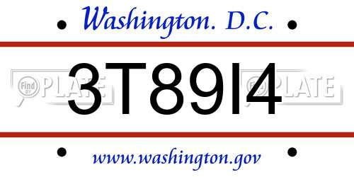 3T89I4 District Of Columbia License Plate