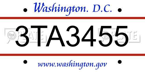3TA3455 District Of Columbia License Plate