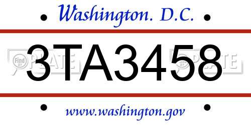 3TA3458 District Of Columbia License Plate