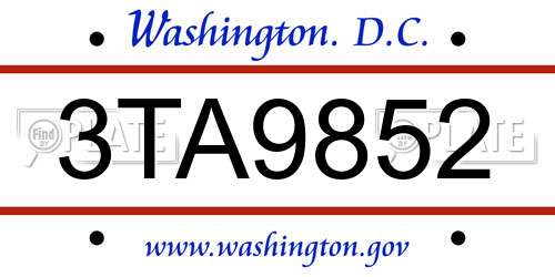 3TA9852 District Of Columbia License Plate
