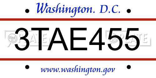 3TAE455 District Of Columbia License Plate
