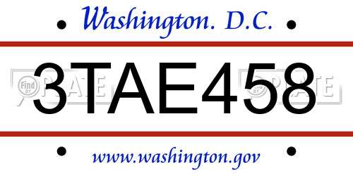 3TAE458 District Of Columbia License Plate
