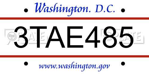 3TAE485 District Of Columbia License Plate