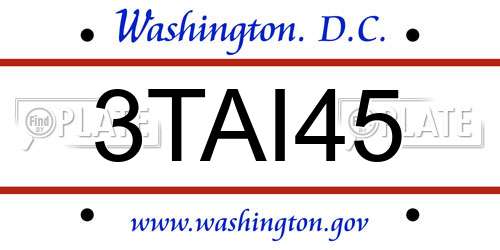 3TAI45 District Of Columbia License Plate